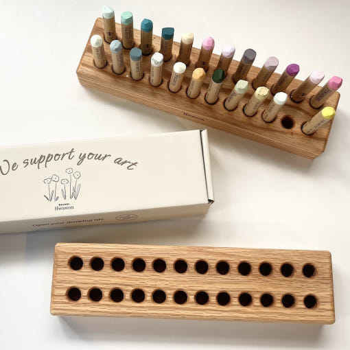 [hwawon] Oil Pastel Holder Oak Wood Stand 24Holes