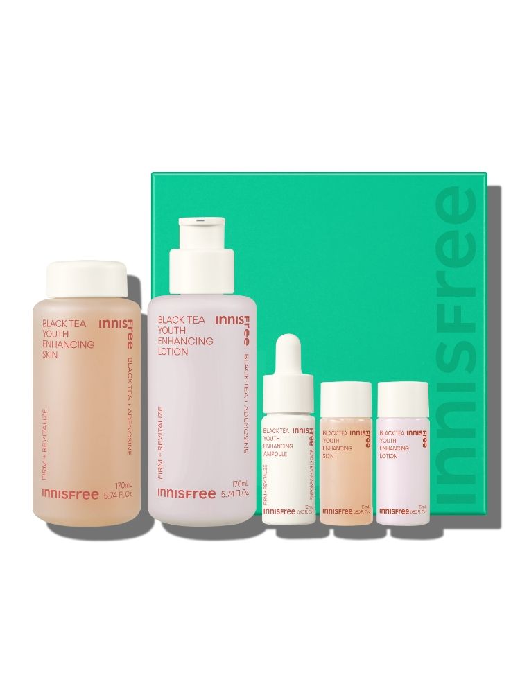 [Innisfree] Black Tea Youth Enhancing Skin Care Set 1SET(Toner 150ml+15ml, Lotion 120ml+15ml,Ampoule 10ml)